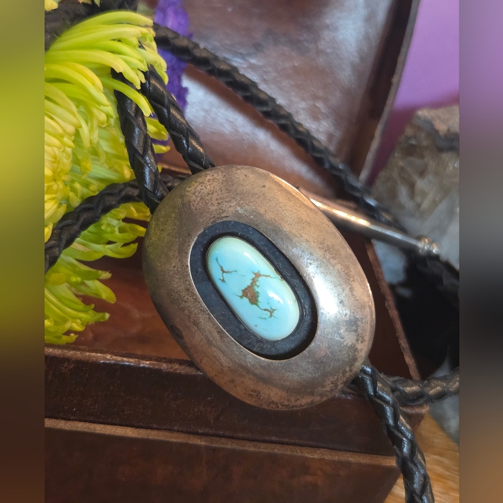 Amazing Vintage Native American Royston Turquoise Sterling Silver Bolo Tie
